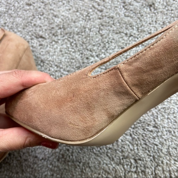 JustFab Marlena Tan Faux Suede Round Toe Cutout Stiletto Pumps Womens 7.5 - Picture 7 of 8